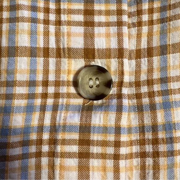 Free People Tan/Blue Plaid Back Button Up Puff Sleeve Blouse Sz S - Picture 13 of 15